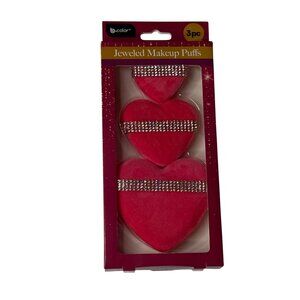 b.color Jeweled Makeup Puffs 3pc Pink Heart Rhinestone Set